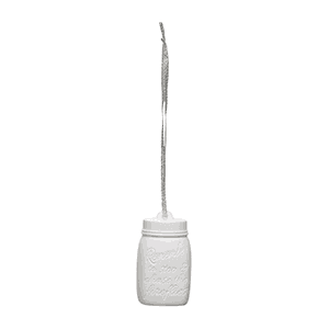 White textured porcelain ornament with a long metallic string attached, the Chasing Fireflies Porcelain Ornament - Christmas Cranberry