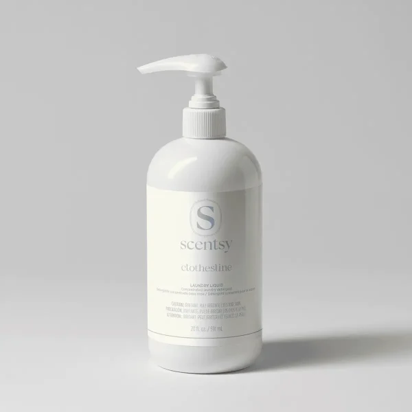 White pump bottle of Clothesline Laundry Liquid with Scentsy branding and product label, 20 fl oz size
