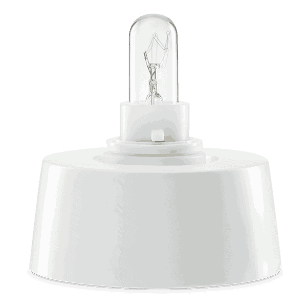 White ceramic and metal tabletop base with a cylindrical dome top and clear bulb socket, the Ceramic & Metal Mini Warmer 15w Tabletop Base