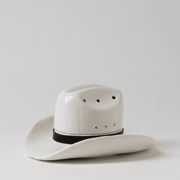 White textured cowboy hat-shaped Scentsy Warmer with perforated vents and a black band around the crown, the Country Born Scentsy Warmer