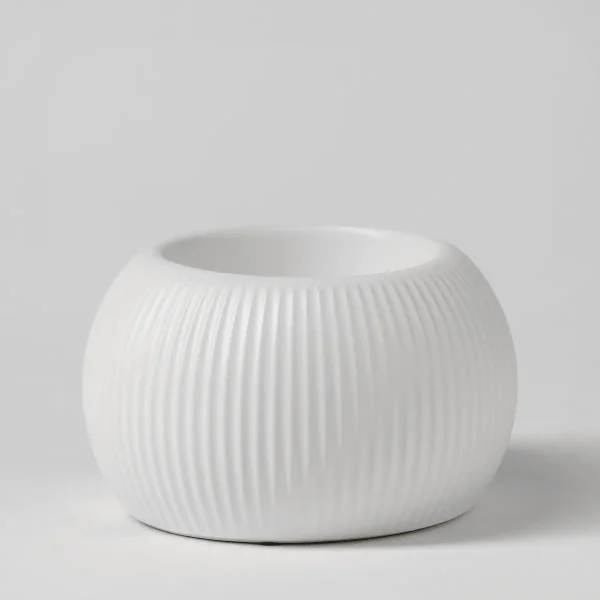 White ceramic warmer with vertical fluted ribbing across the rounded bowl shape, the White Fluted Scentsy Warmer