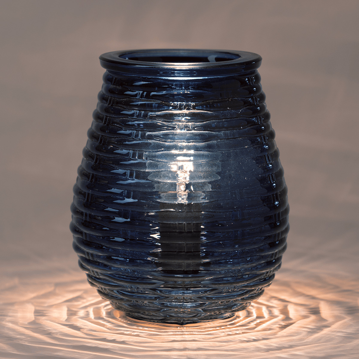 Deep blue glass warmer with horizontal ripple texture bands, the Azure Ripples Scentsy Warmer