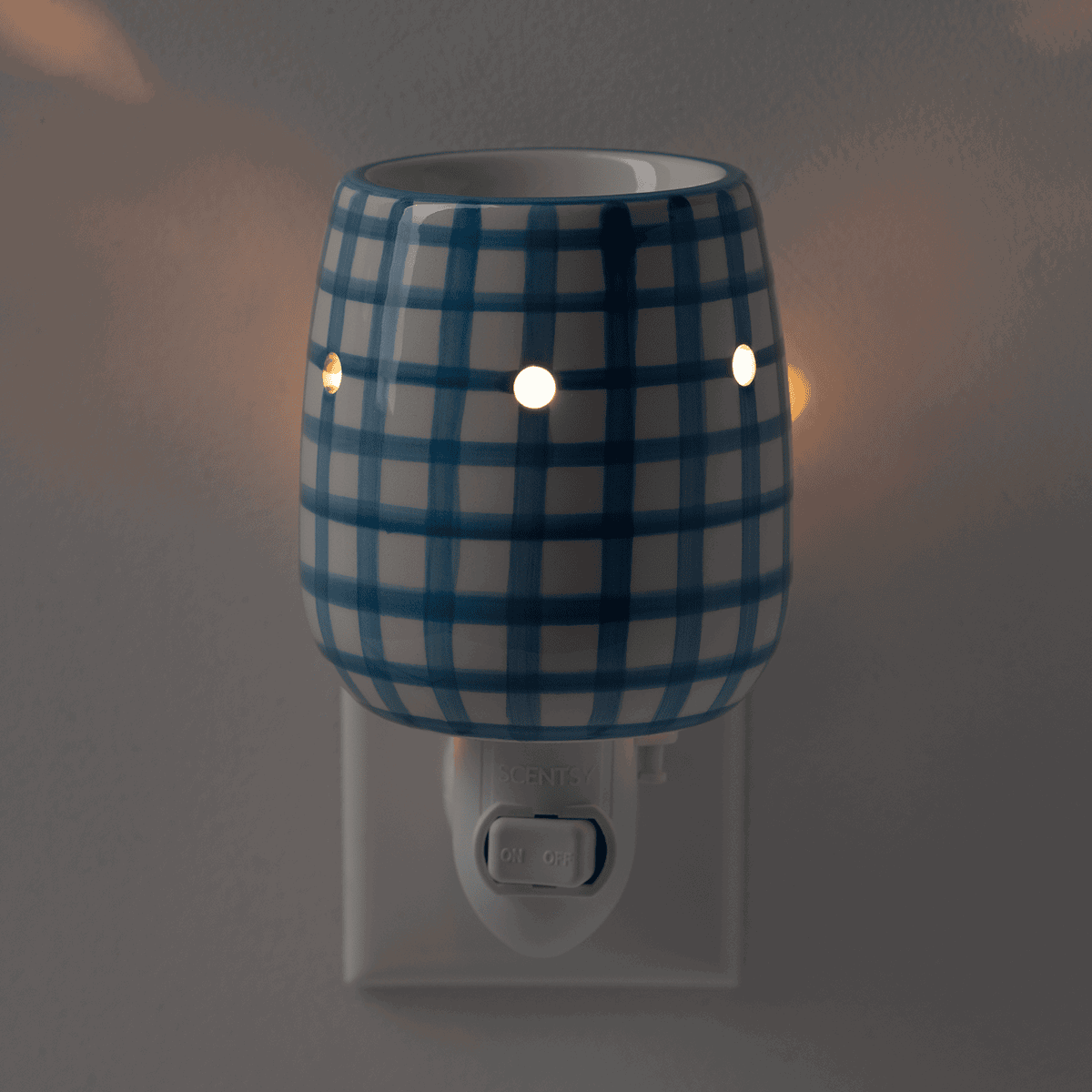 Cottage Gingham - Blue Mini Scentsy Warmer - Dark Room