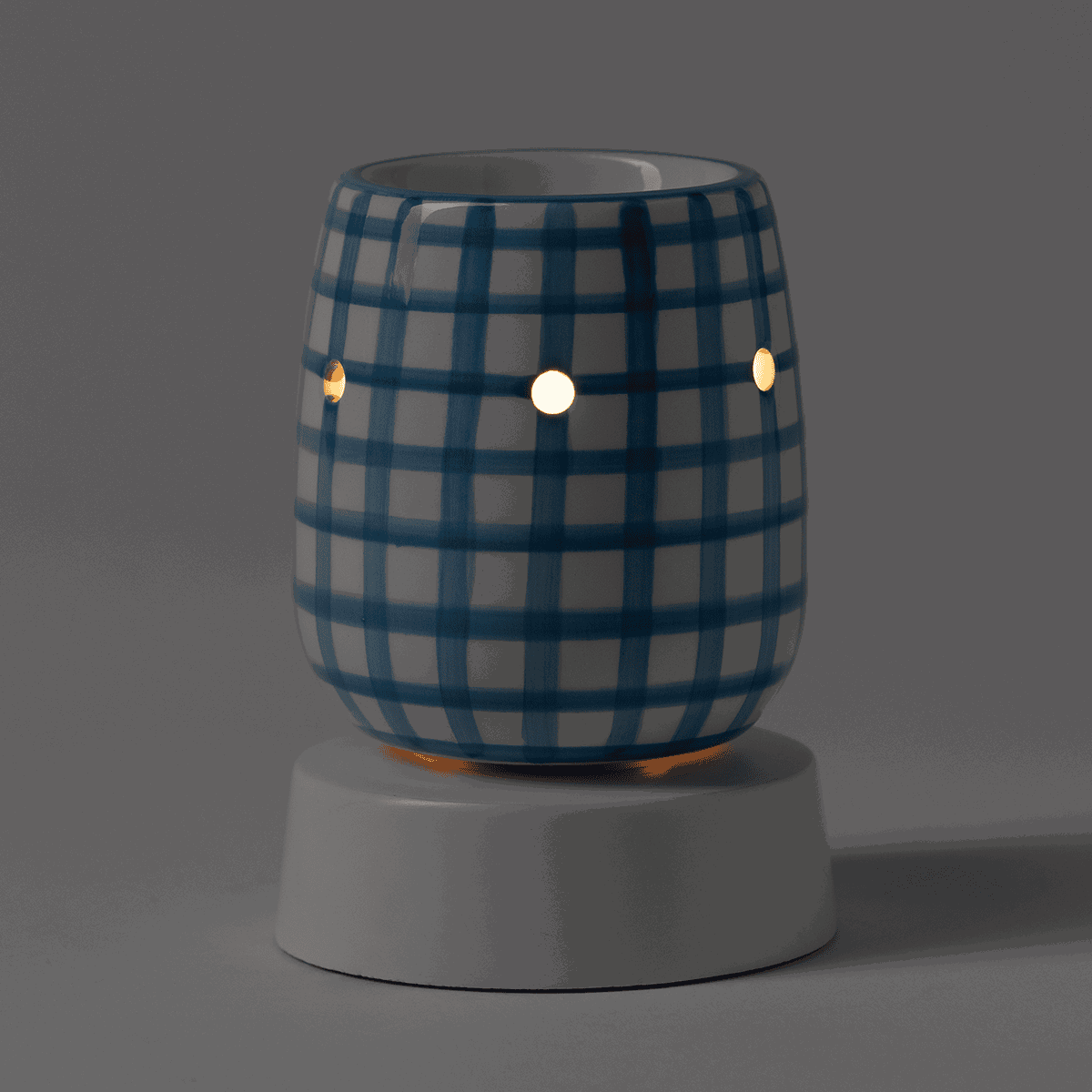 Cottage Gingham - Blue Mini Scentsy Warmer with Tabletop Base - Dark Room