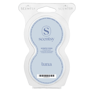 Luna Scentsy Pods - White clamshell blister package containing two light blue Scentsy Pods labeled Luna, with Scentsy branding and product information visible on the front