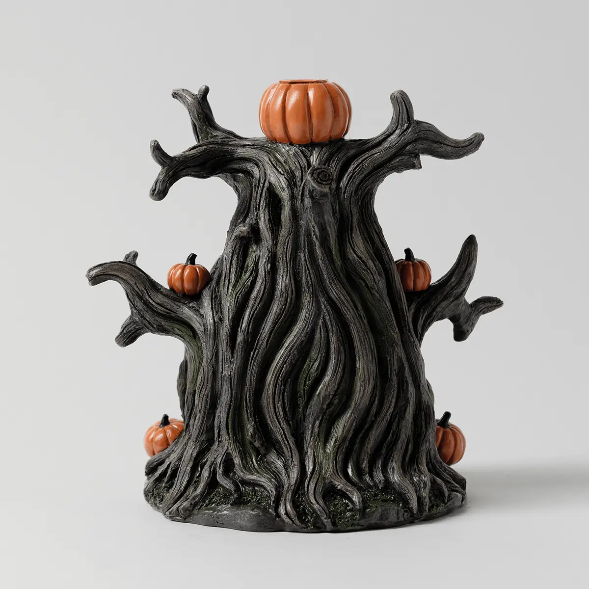 Gnarled black tree-form diffuser shade with outstretched branches adorned with small orange pumpkins, the Midnight Jack Scentsy Diffuser