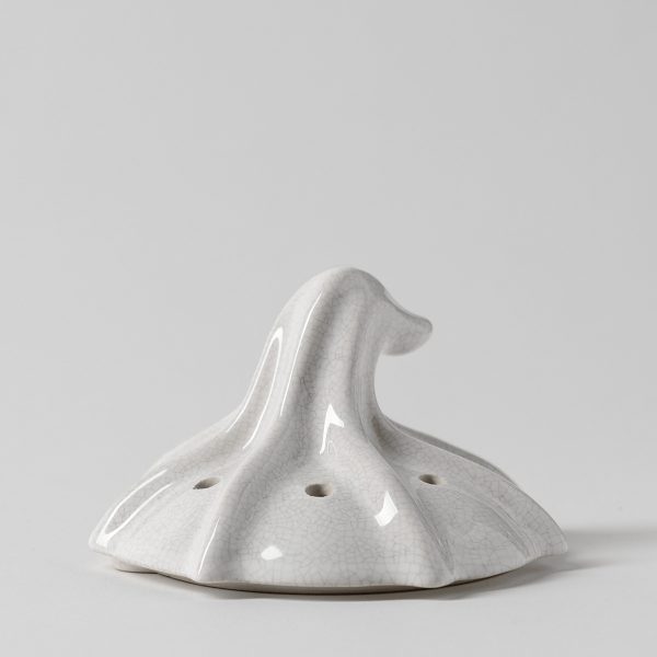 White crackle-glaze ceramic lid shaped like a gourd top with a curled stem and small vent holes, the Ghostlight Gourd Replacement Lid