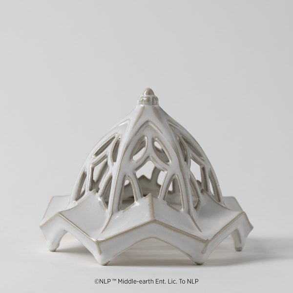 White glazed ceramic dome with open Elvish-style arches and a pointed star-shaped base, The Lord Of The Rings: Rivendell Replacement Lid