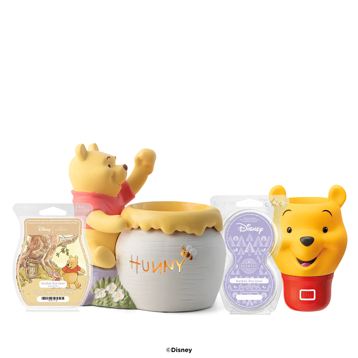 Winnie the Pooh honey pot warmer, Pooh head wall fan diffuser, wax bar and purple Scentsy Pods packs, the Ultimate Disney Winnie the Pooh Bundle